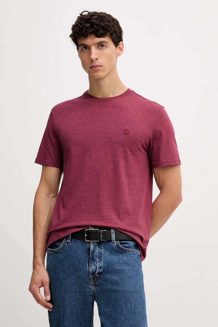 Bavlnené tričko United Colors of Benetton pánske, bordová farba, melanžové, 3UWFU10AU