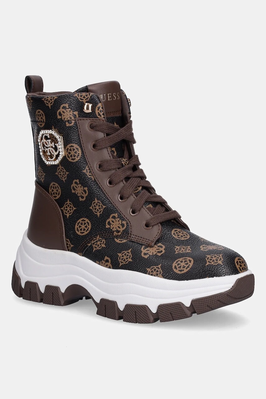 Členkové topánky Guess BENZON hnedá farba, na platforme, FLFBNZ FAL12