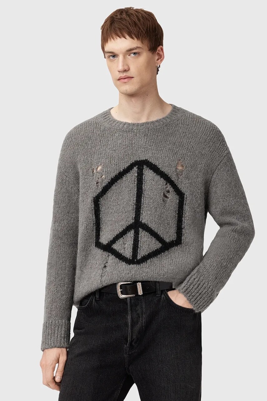 Sveter s prímesou vlny AllSaints MESSAGE šedá farba, ľahké, M013KD