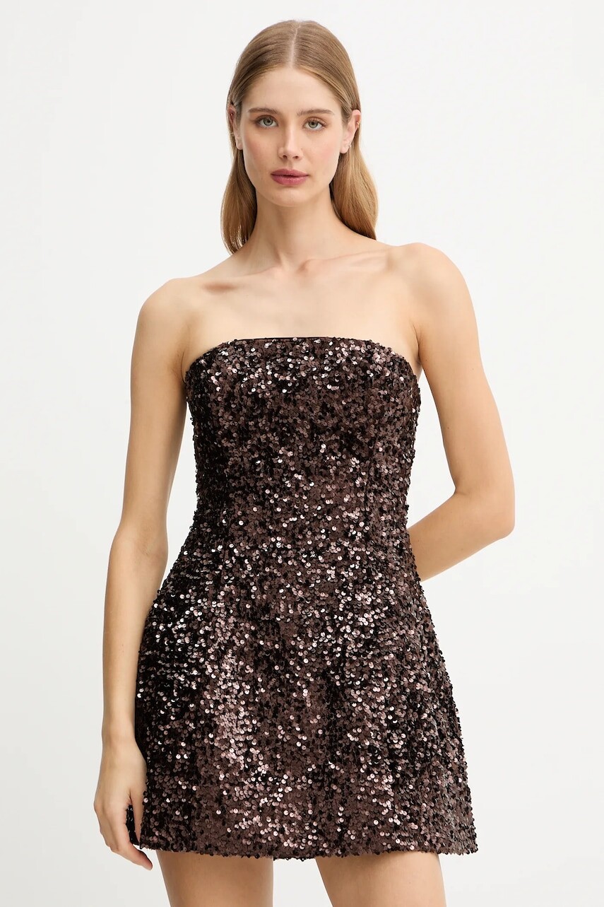 Šaty Bardot hnedá farba, mini, áčkový strih, 60027DB