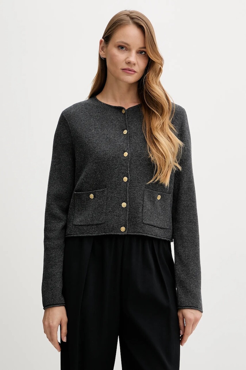 Vlnený kardigán Tommy Hilfiger šedá farba, ľahké, WW0WW46441