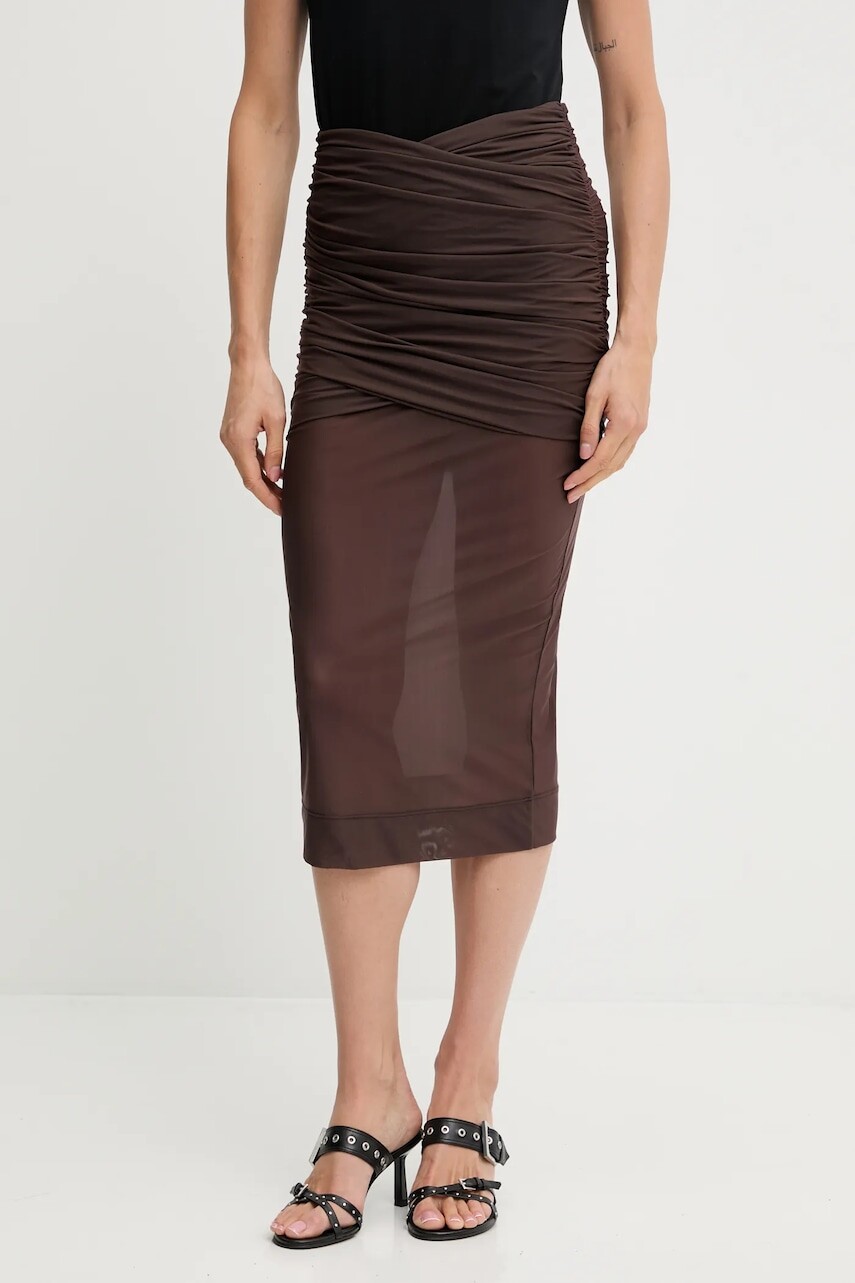 Sukňa Aniye By hnedá farba, midi, rovný strih, 181322