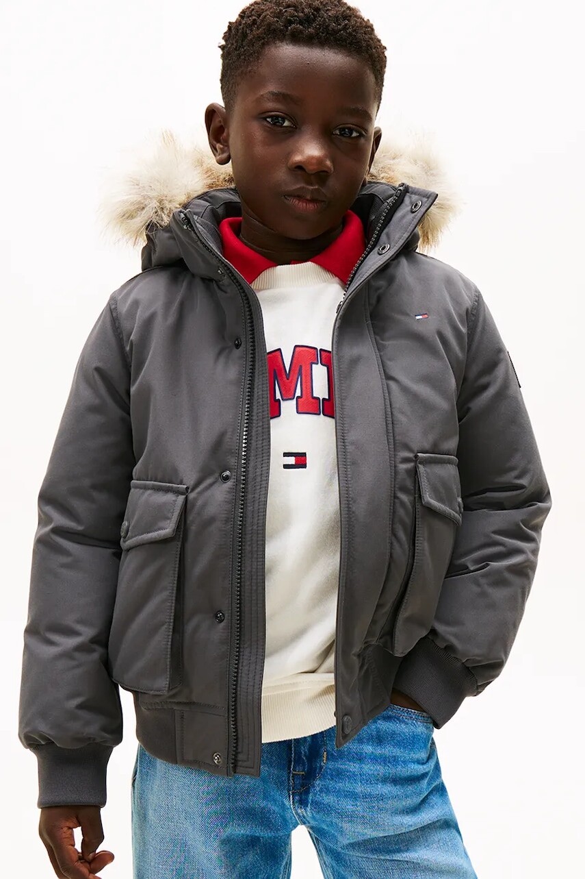 Detská bunda Tommy Hilfiger čierna farba, KB0KB09887