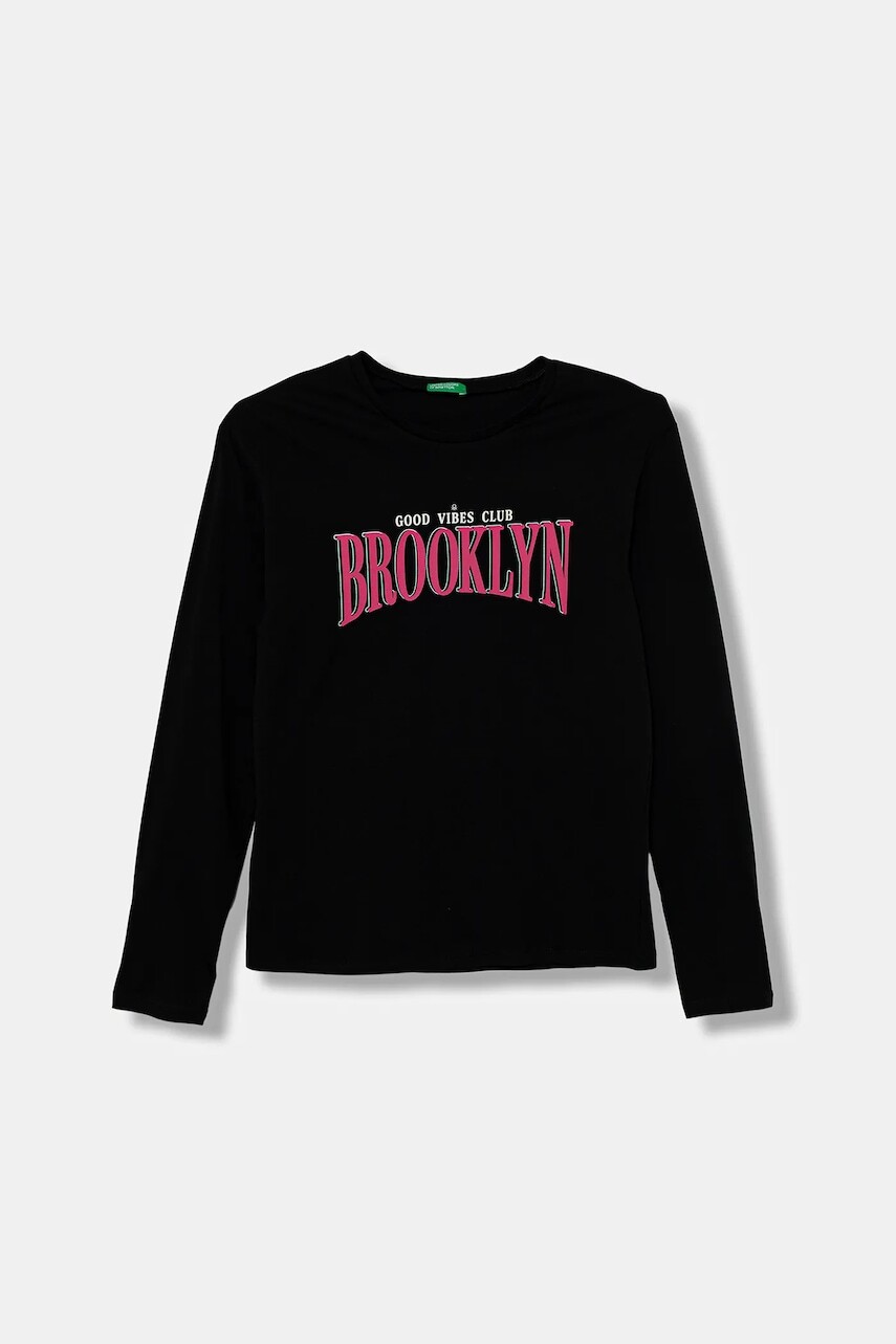 Detská bavlnená košeľa s dlhým rukávom United Colors of Benetton čierna farba, 3JERC10QM