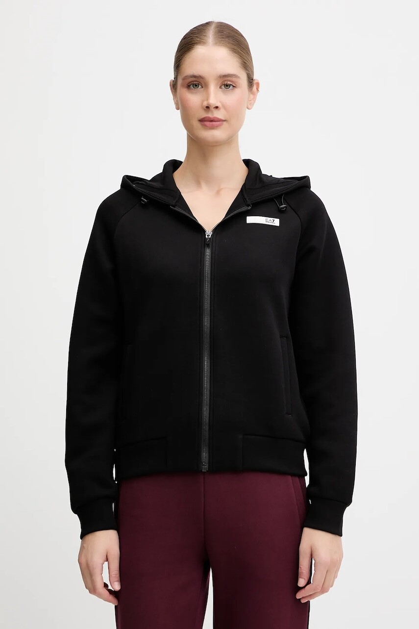 Mikina EA7 Emporio Armani čierna farba, s kapucňou, jednofarebná, AF13151.7W000675