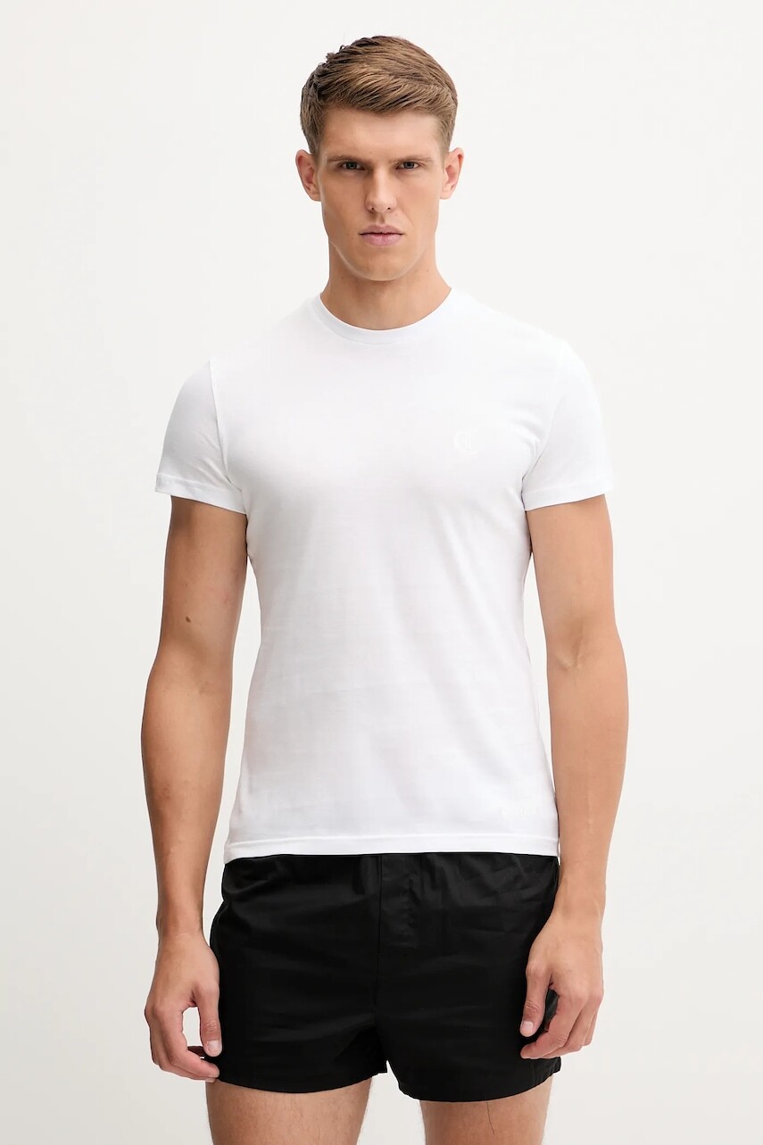 Bavlnené tričko Just Cavalli 2-pak pánske, biela farba, jednofarebné, 79OAJU03 CJUT1