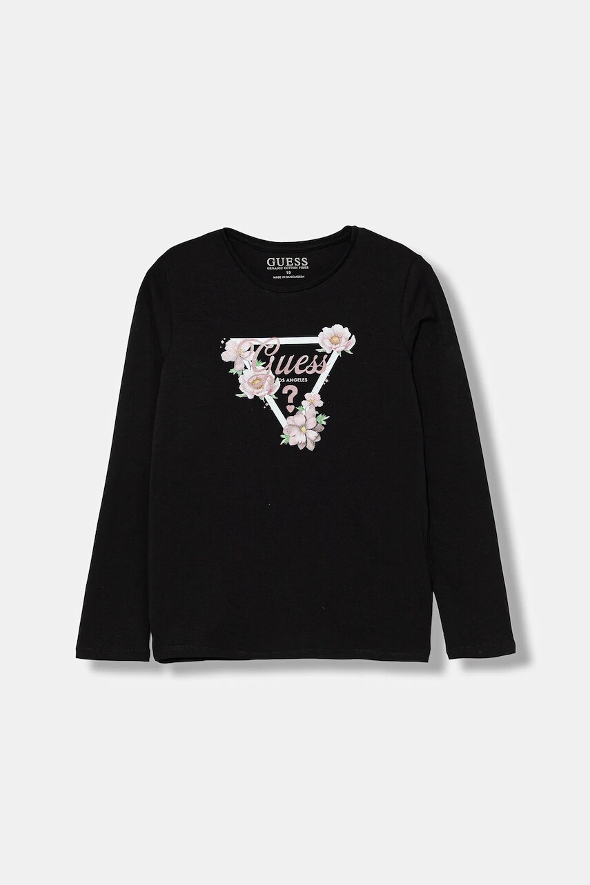 Detské tričko s dlhým rukávom Guess čierna farba, J5BI31 J1314