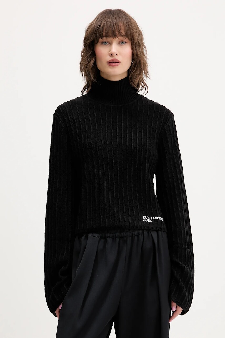 Sveter Karl Lagerfeld Jeans čierna farba, s rolákom, A4W18021