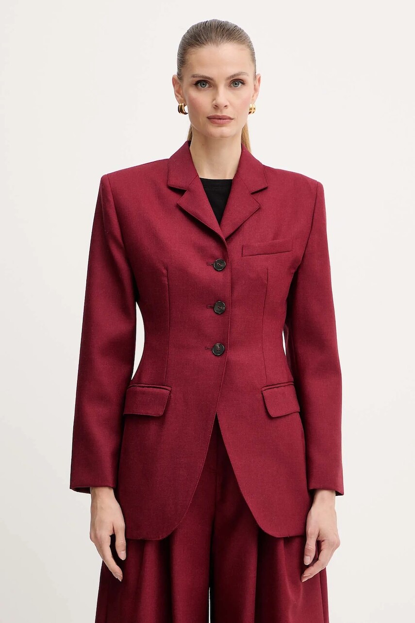 Vlnené sako Marella bordová farba, jednoradové, vzorované, 2523046052200