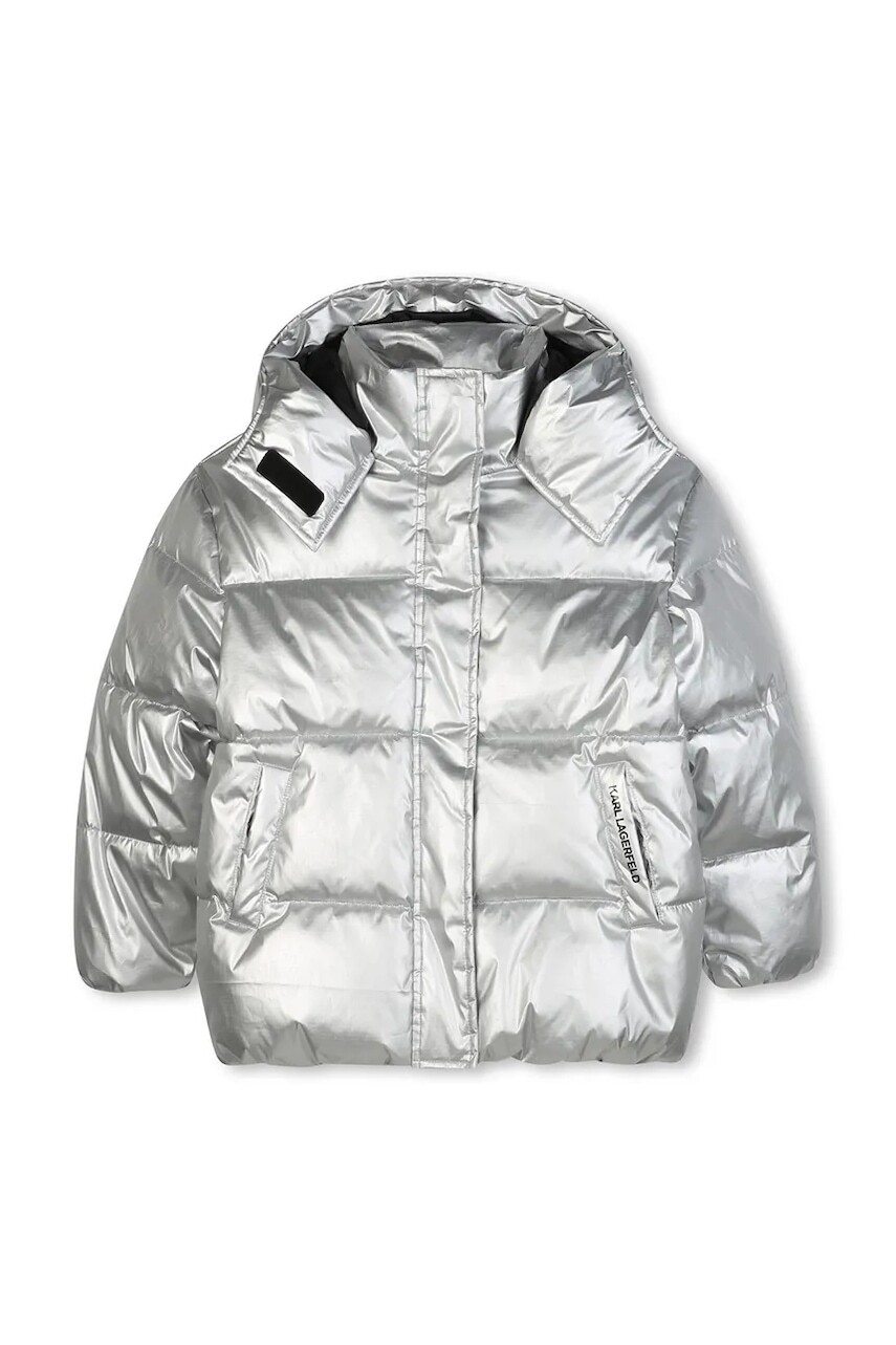 Detská bunda Karl Lagerfeld strieborná farba, Z30602