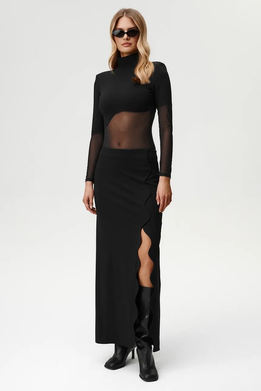 Sukňa Undress Code čierna farba, maxi, rovný strih, 1059