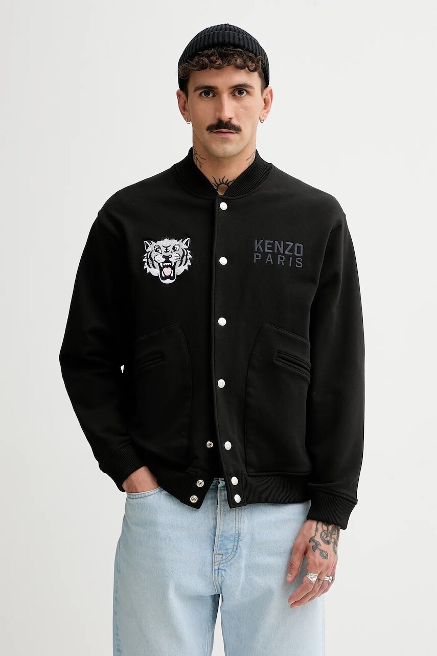 Mikina Kenzo Happy Tiger pánska, čierna farba, s nášivkou, FF55BL1244MT.99J