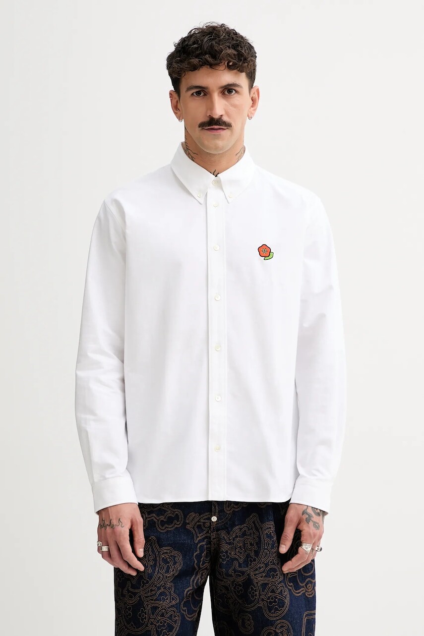Bavlnená košeľa Kenzo pánska, biela farba, regular, s golierom button-down, FF55CH4109LO.01