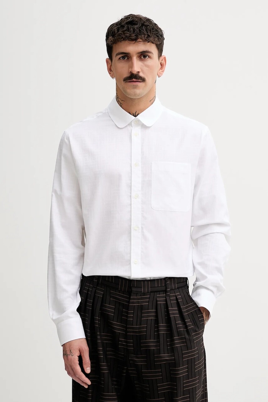 Bavlnená košeľa Kenzo pánska, biela farba, slim, FF55CH2029JA.01