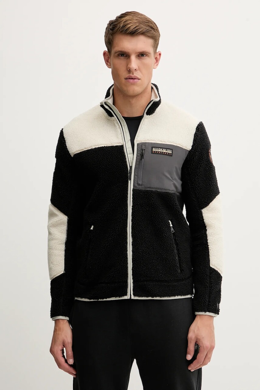 Fleecová mikina Napapijri Yupik 3 čierna farba, vzorovaná, NP0A4GNTMCB1