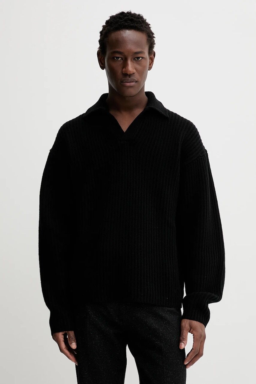 Vlnený sveter Filippa K čierna farba, teplé, 31897