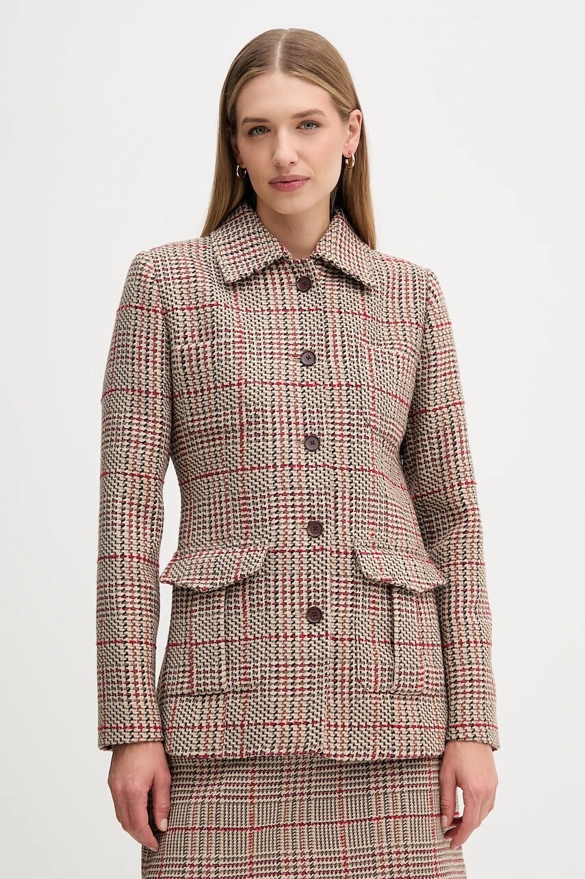 Kabát s prímesou vlny Tommy Hilfiger hnedá farba, WW0WW46656