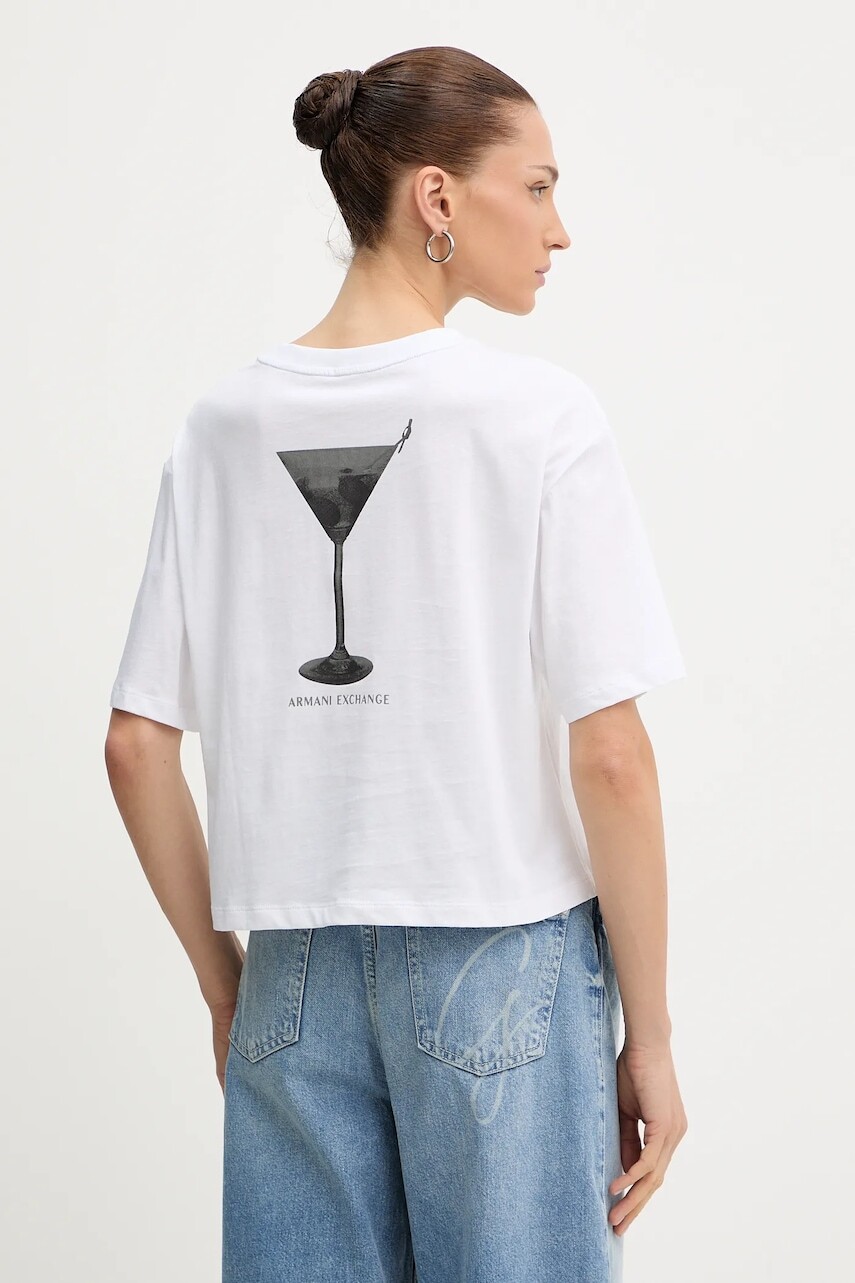 Bavlnené tričko Armani Exchange dámske, biela farba, XW001086 AF10356