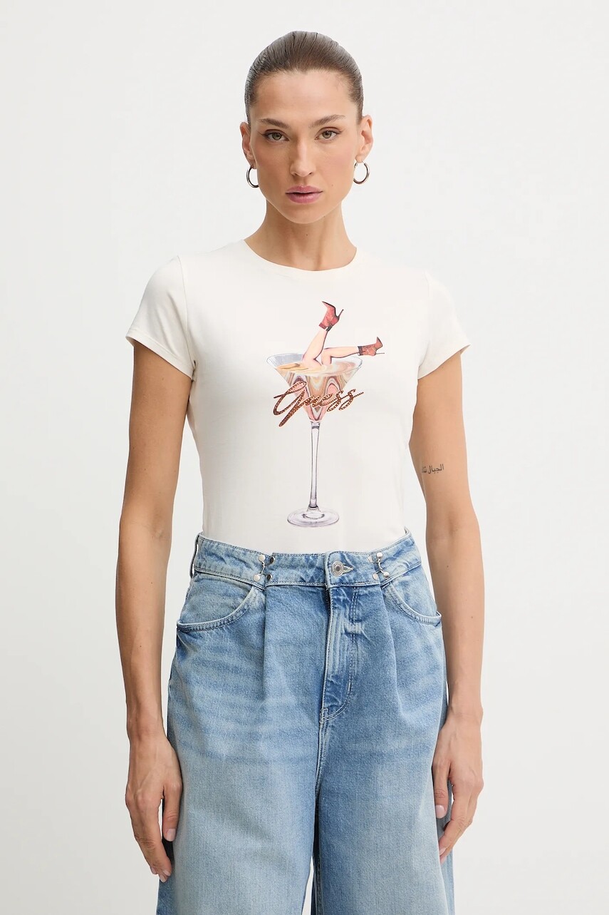 Tričko Guess TINI dámske, béžová farba, W5YI41 KA0Q1