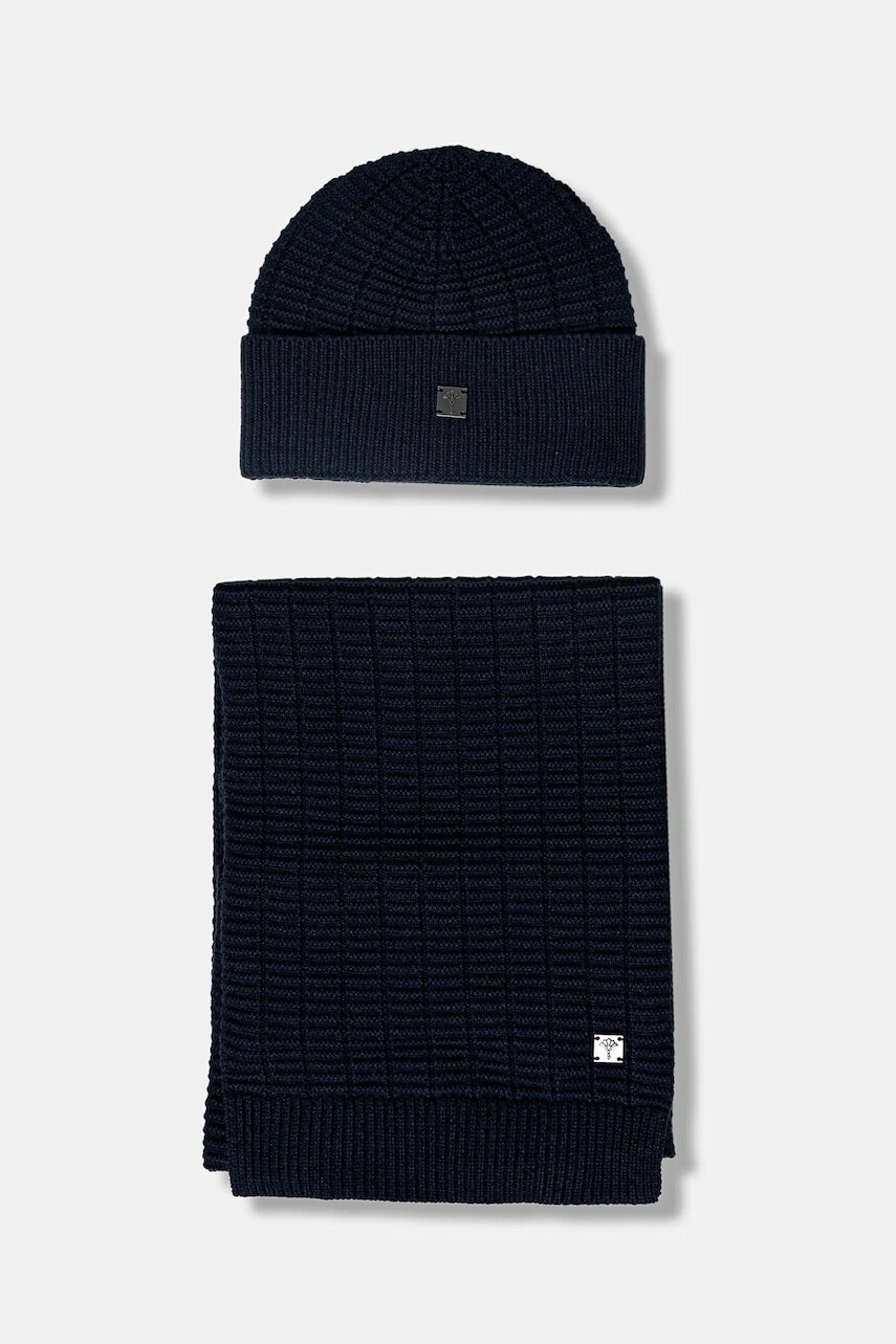 Čiapka a šál s prímesou vlny Joop! tmavomodrá farba, 30048148