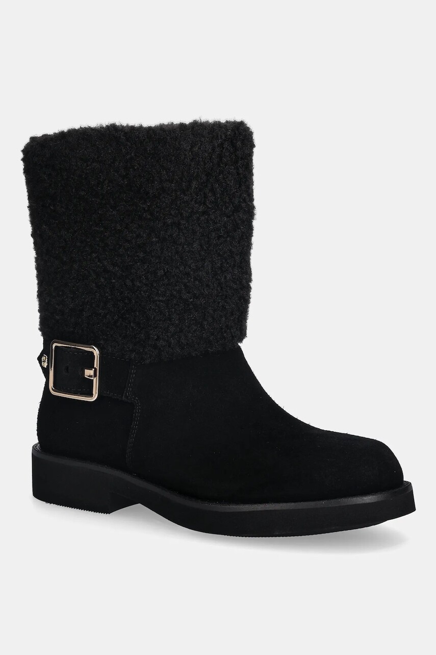 Členkové topánky BOSS Eleri čierna farba, na plochom podpätku, 50552748