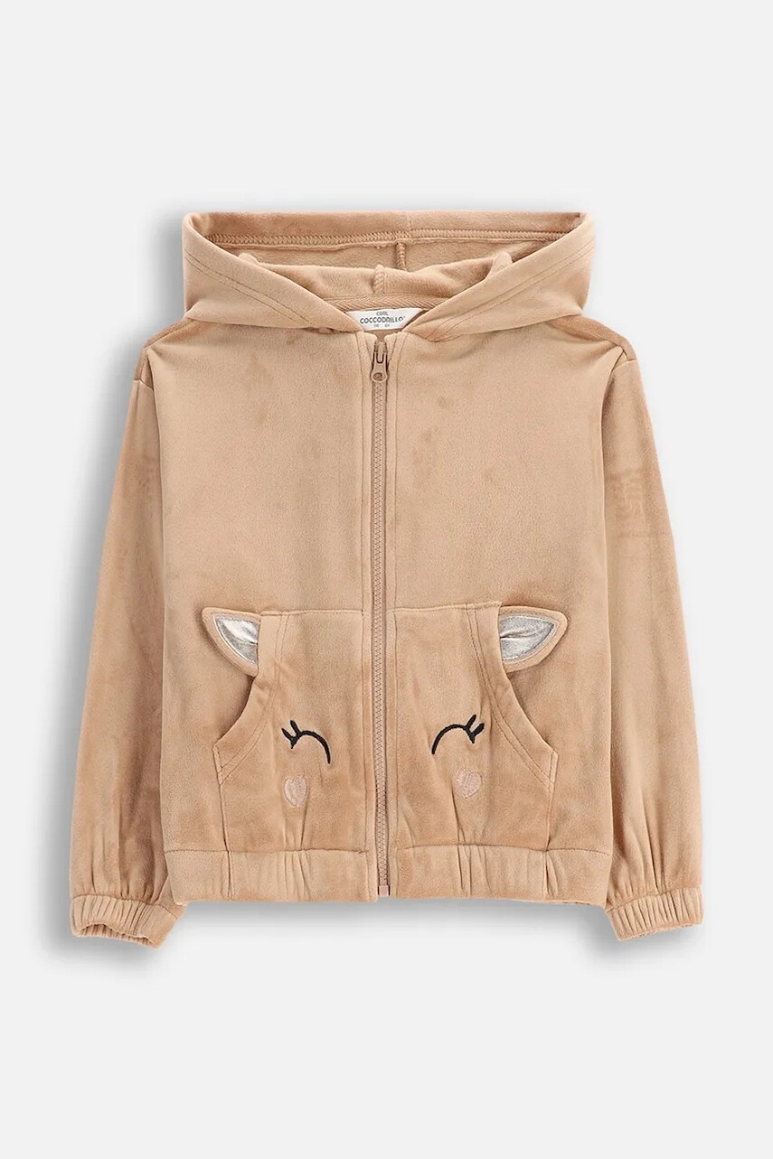 Detská bavlnená mikina Coccodrillo béžová farba, s kapucňou, jednofarebná, WINTER COSY GRIL KIDS
