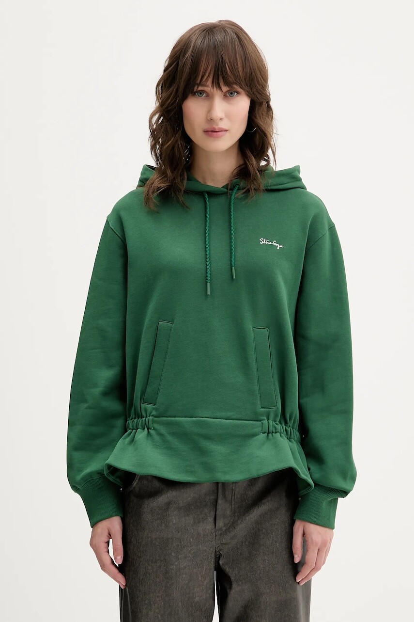 Bavlnená mikina Stine Goya zelená farba, s kapucňou, jednofarebná, SG-AW25-T085-2430