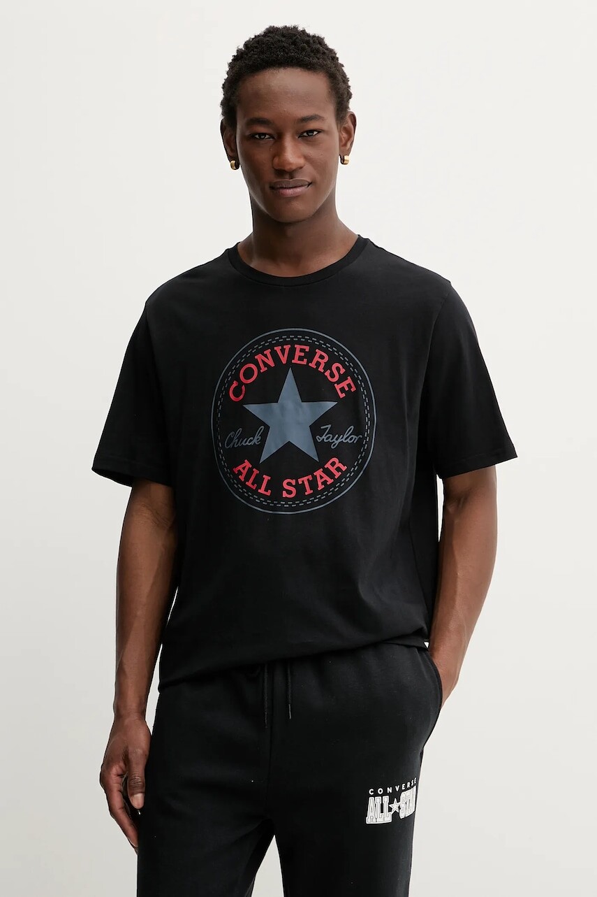 Bavlnené tričko Converse pánske, čierna farba, s potlačou, CVM5T459