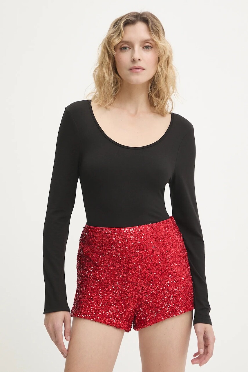 Šortky Never Fully Dressed červená farba, jednofarebné, vysoký pás, NFDTR561