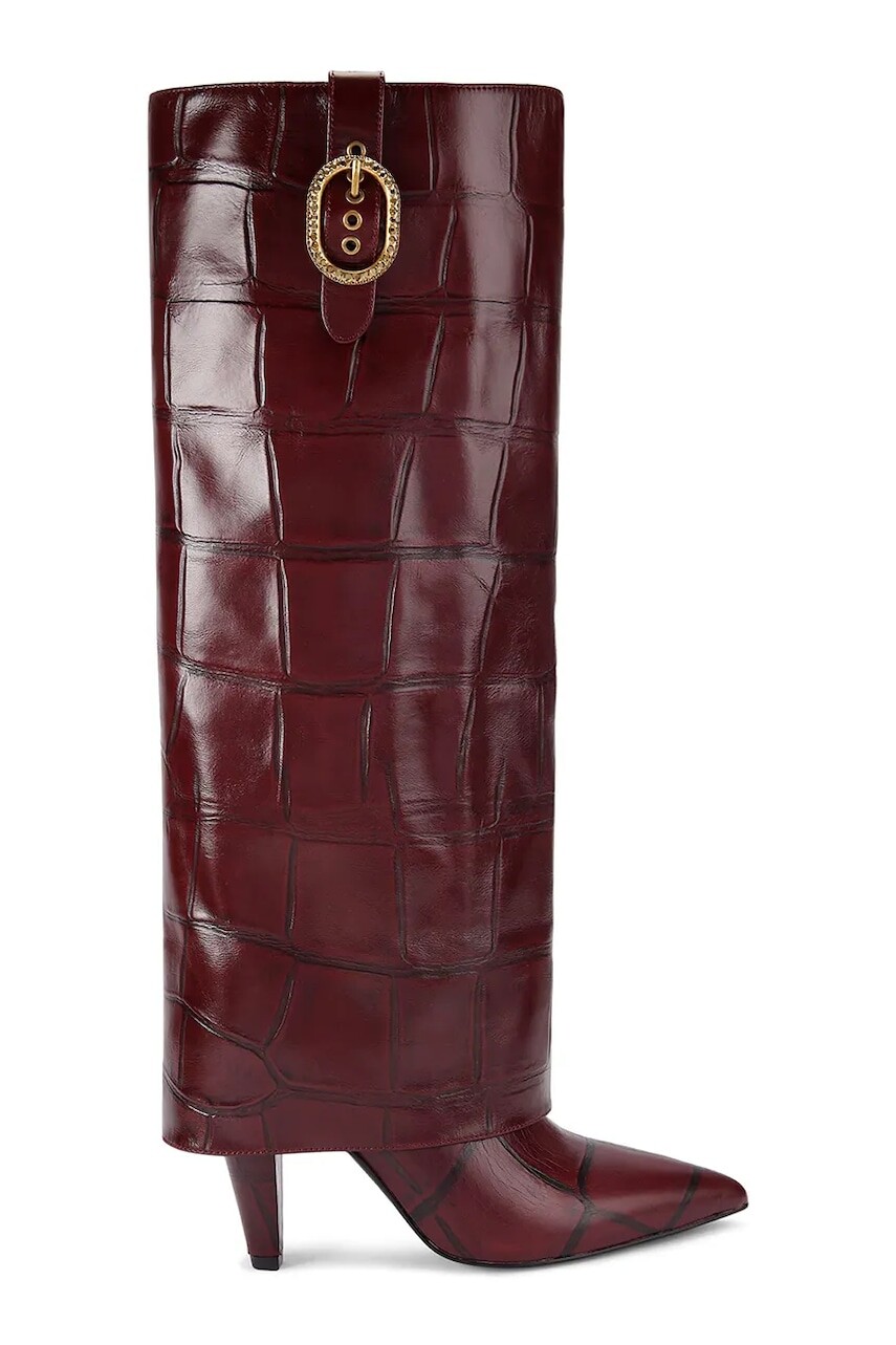 Kožené čižmy Kurt Geiger London Fold Over Tall Boot hnedá farba, na podpätku, 5022354419