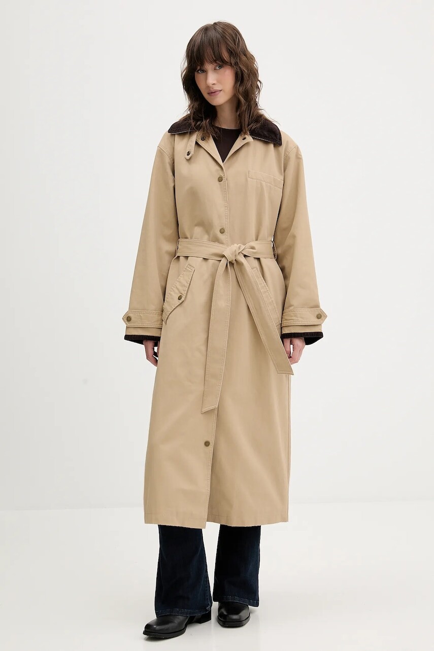 Kabát Abercrombie & Fitch béžová farba, KI144-5303-415