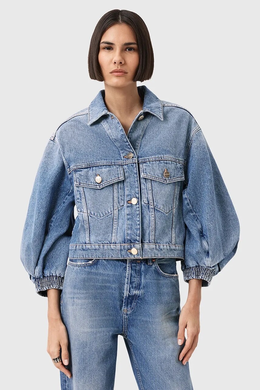 Rifľová bunda AllSaints LUCA modrá farba, prechodná, W031OD