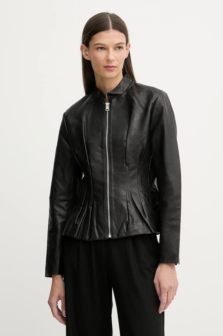 Kožená bunda AllSaints CLO čierna farba, prechodná, W024LD