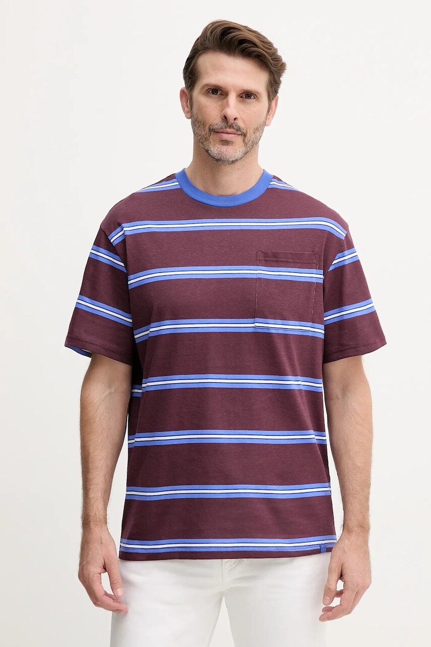 Bavlnené tričko United Colors of Benetton pánske, bordová farba, vzorované, 380ZU10AY