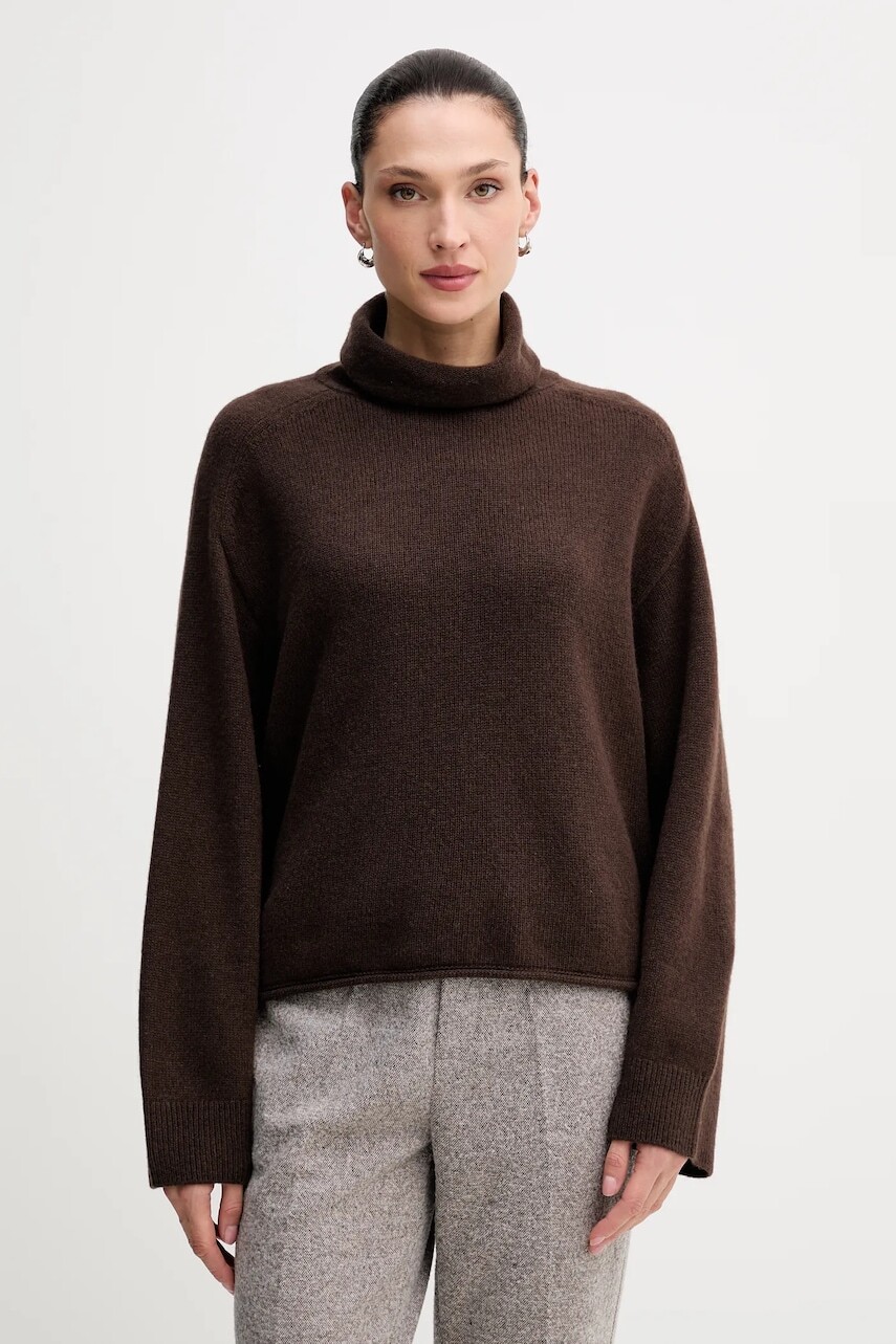 Sveter s prímesou vlny Marc O'Polo hnedá farba, s rolákom, 510609060267