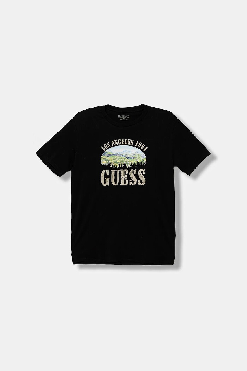 Detské bavlnené tričko Guess čierna farba, s potlačou, L5BI24 I3Z14