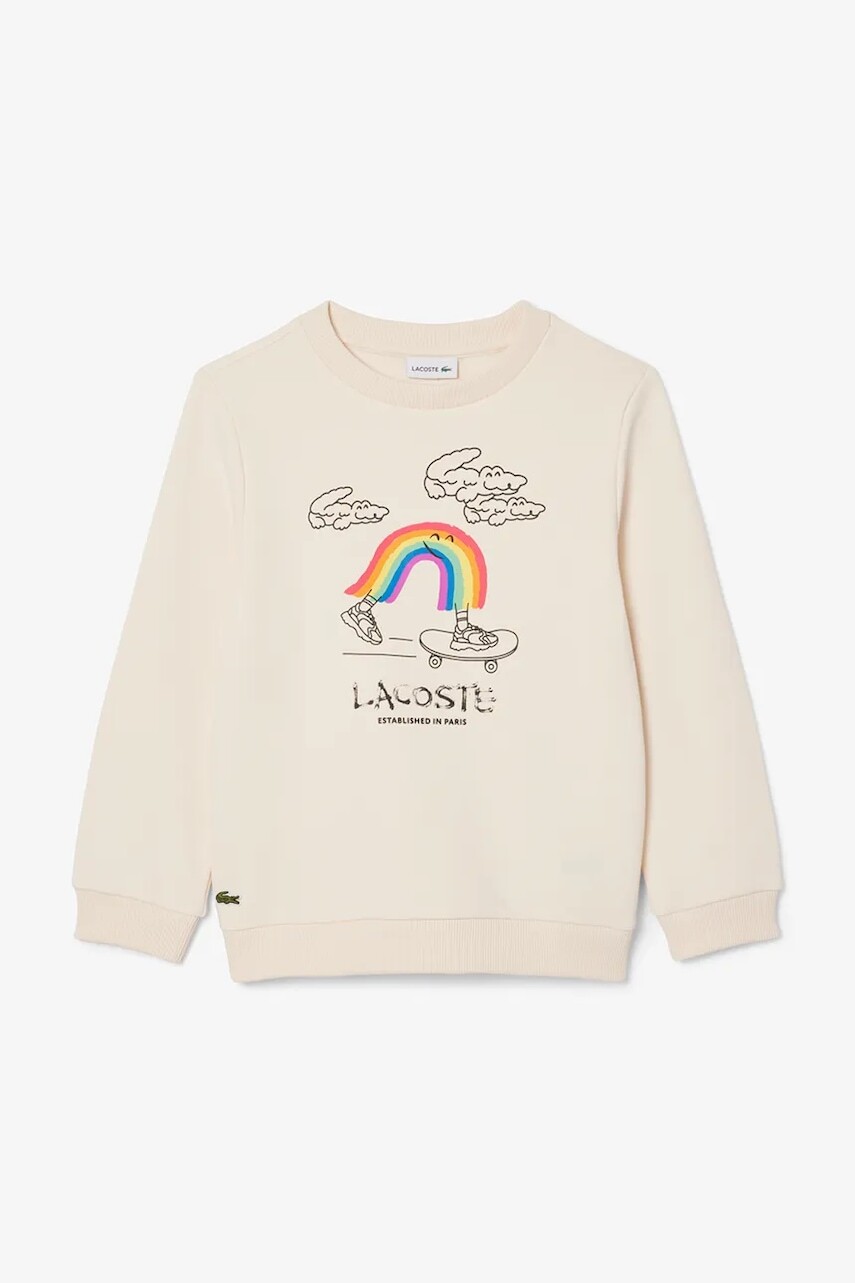 Detská bavlnená mikina Lacoste béžová farba, s potlačou, SJ8452