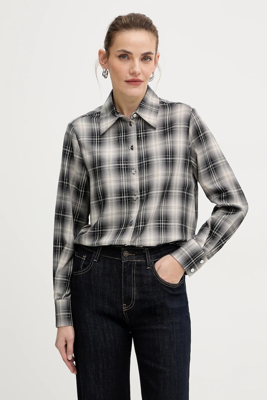 Košeľa Liu Jo čierna farba, voľný strih, s klasickým golierom, MF5493 T107A