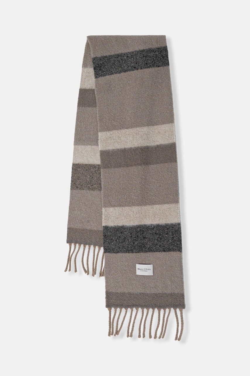 Šál s prímesou vlny Marc O'Polo béžová farba, vzorovaná, 510810502113