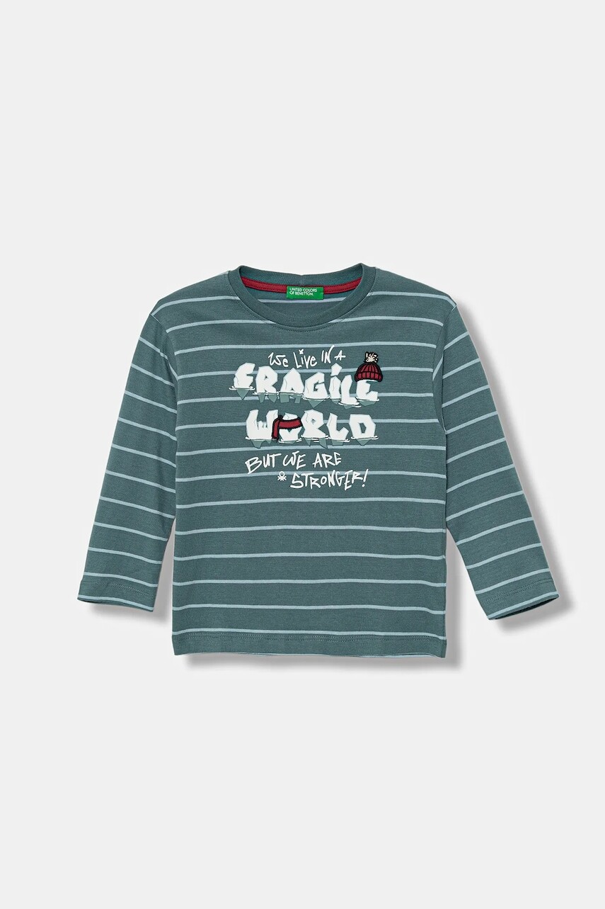 Detská bavlnená košeľa s dlhým rukávom United Colors of Benetton zelená farba, vzorovaná, 3XVJG10KW