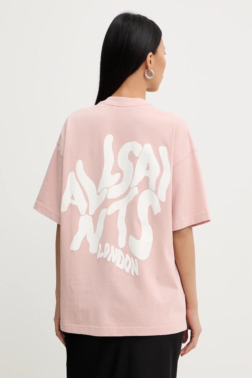 Bavlnené tričko AllSaints dámske, ružová farba, W181JD