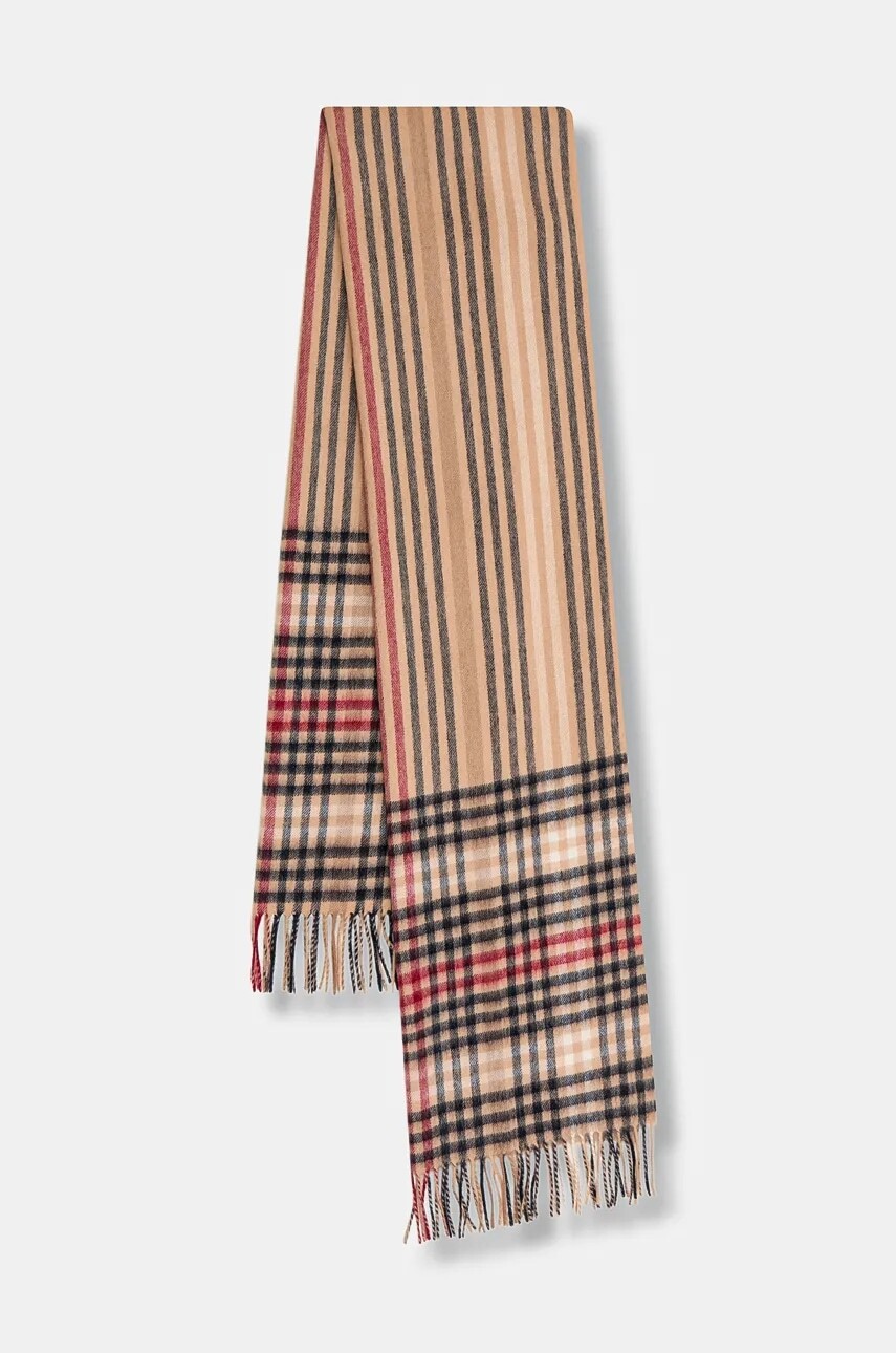 Vlnený šál Barbour hnedá farba, vzorovaný, LSC0482