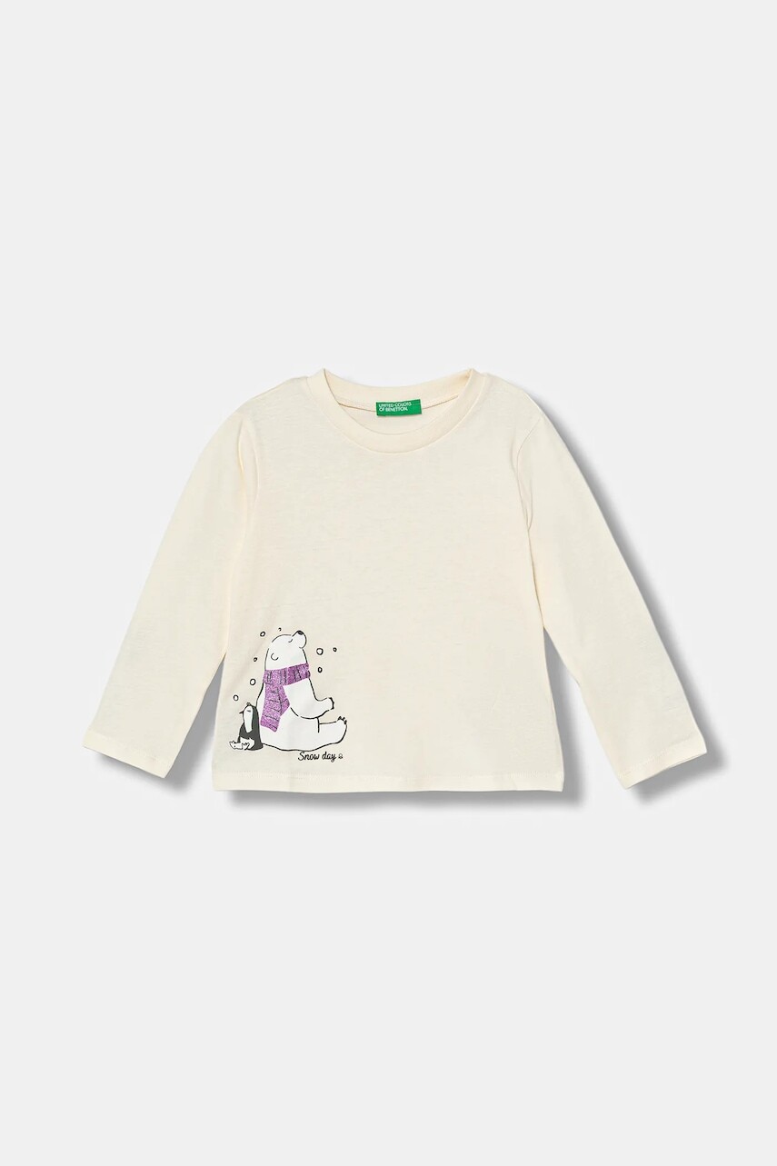 Detská bavlnená košeľa s dlhým rukávom United Colors of Benetton béžová farba, 3ATNG10L7