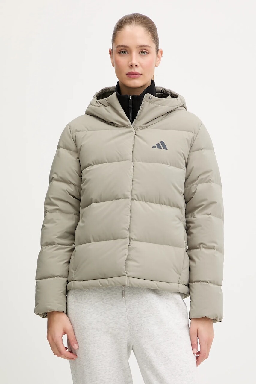 Páperová bunda adidas Helionic zelená farba, zimná, JX3027