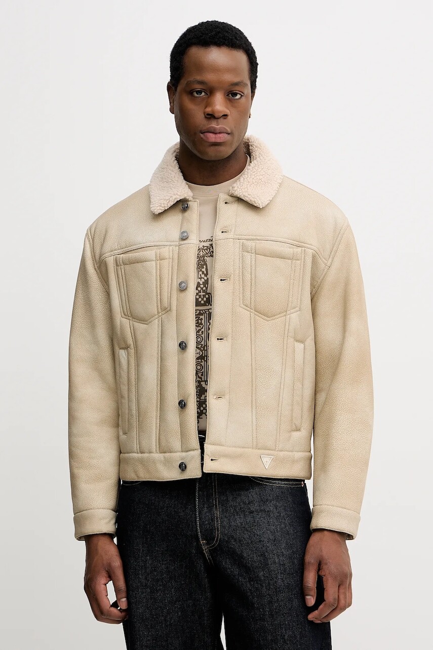 Bunda Guess ANDY béžová farba, prechodná, M5BL0I W2500