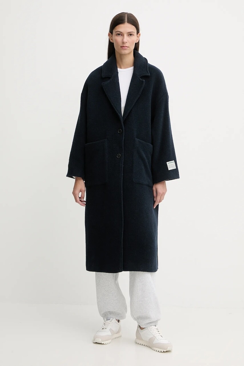 Kabát s prímesou vlny American Vintage tmavomodrá farba, ZIF17A