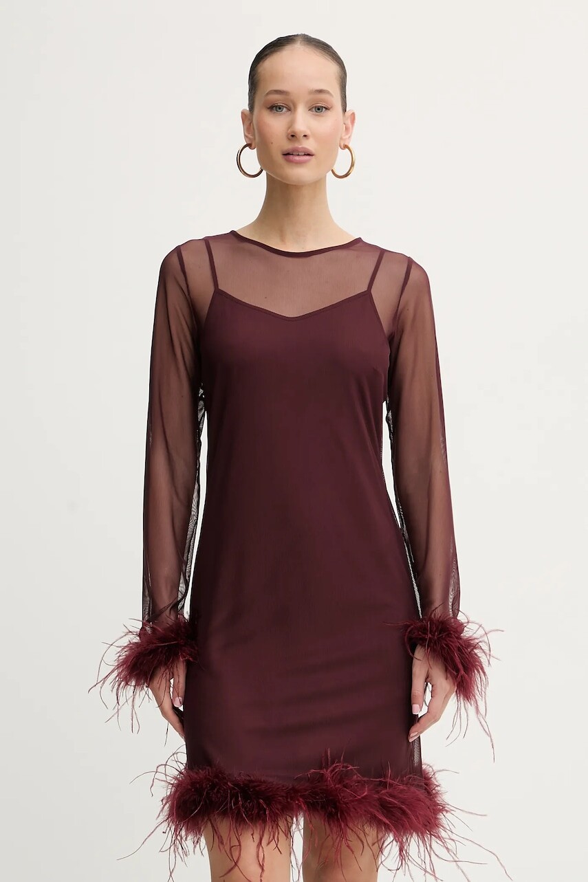 Šaty Never Fully Dressed bordová farba, mini, rovný strih, NFDDR3071