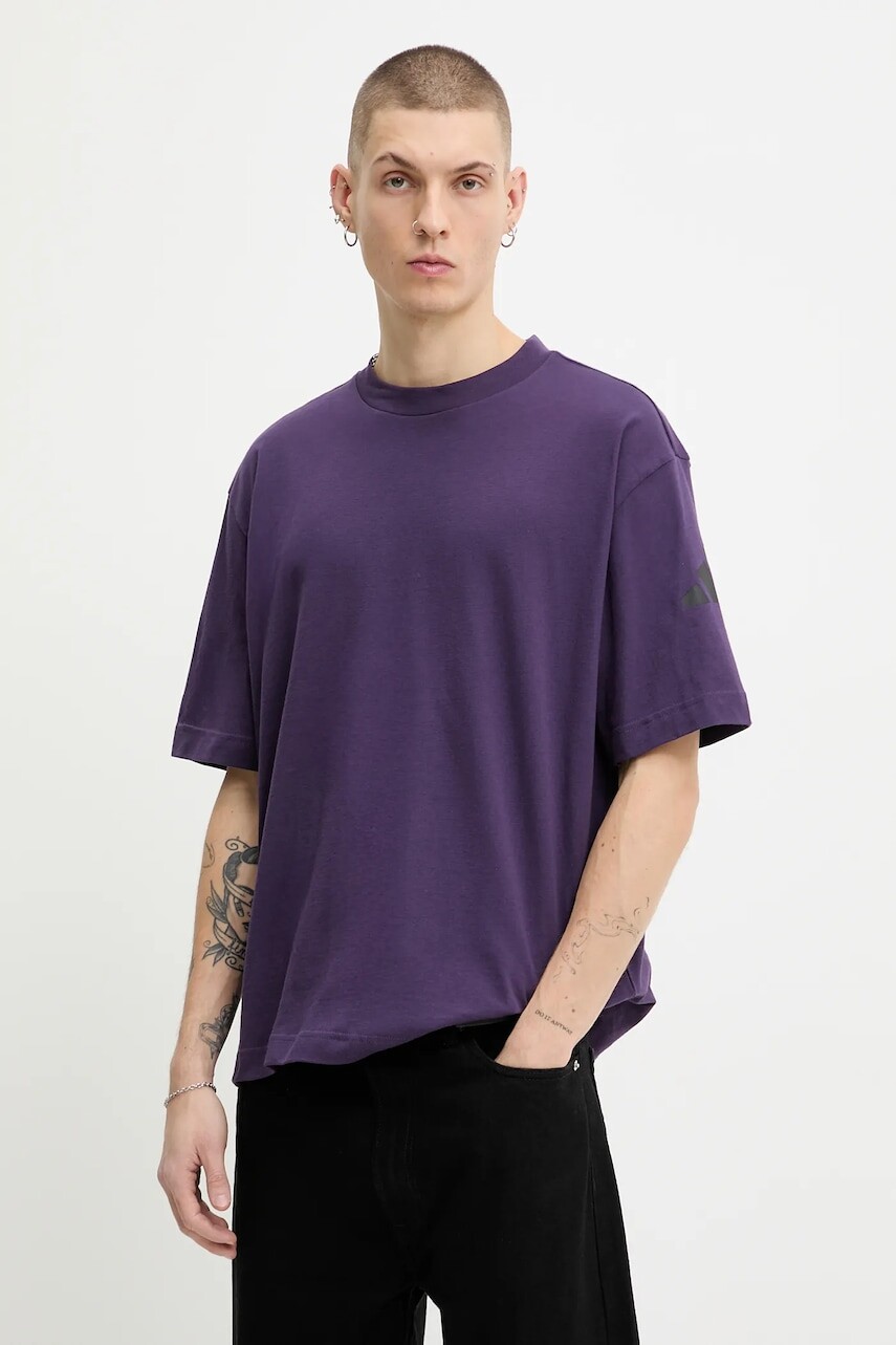 Bavlnené tričko adidas Essentials pánske, fialová farba, s potlačou, JX5670