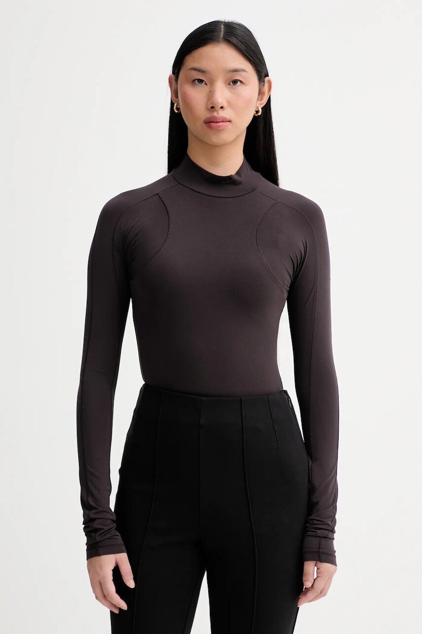 Tričko s dlhým rukávom G-Star hnedá farba, s polorolákom, D27965-E299