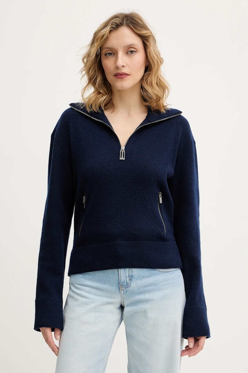 Vlnený sveter Victoria Beckham tmavomodrá farba, 1126KJU006866A